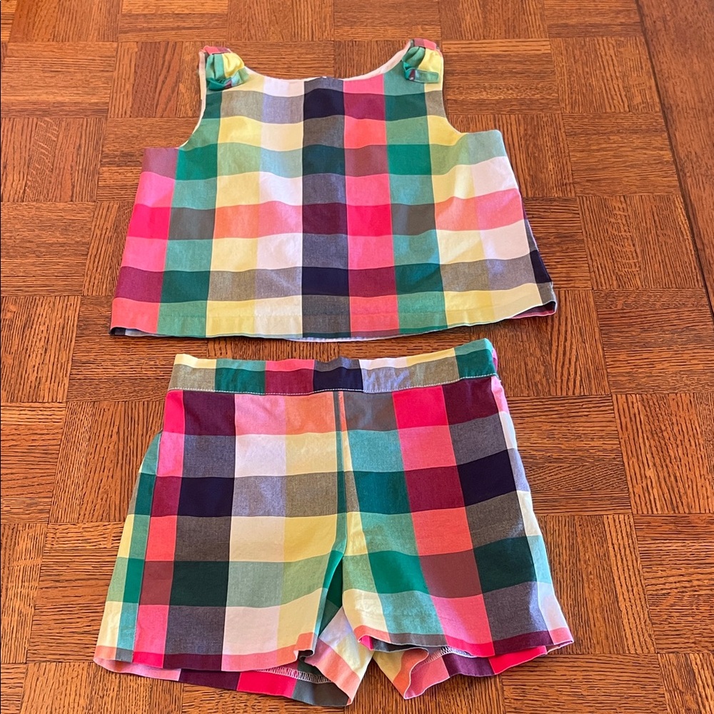 Janie and Jack Multicolor Plaid Tank & Shorts Set - Pink, Yellow, Green, Coral